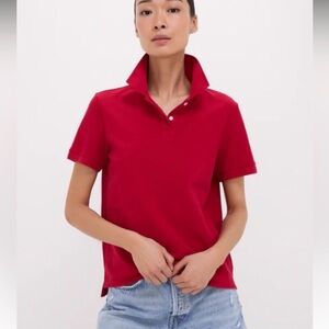 Tuckernuck Murray Short Sleeve Pique Polo Collar Preppy Cotton Shirt Red XS